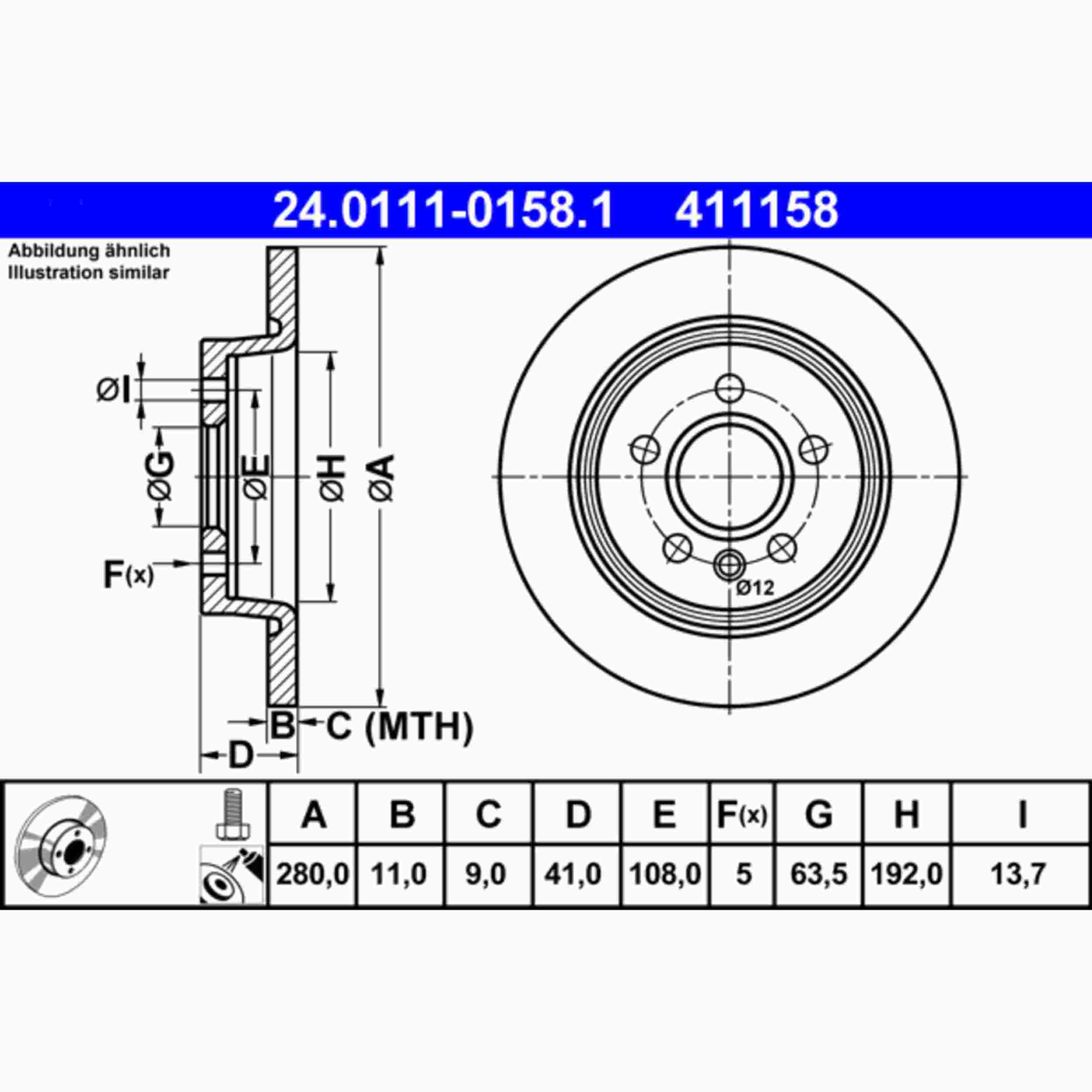 ATE Disc Brake Rotor  top view frsport 411158