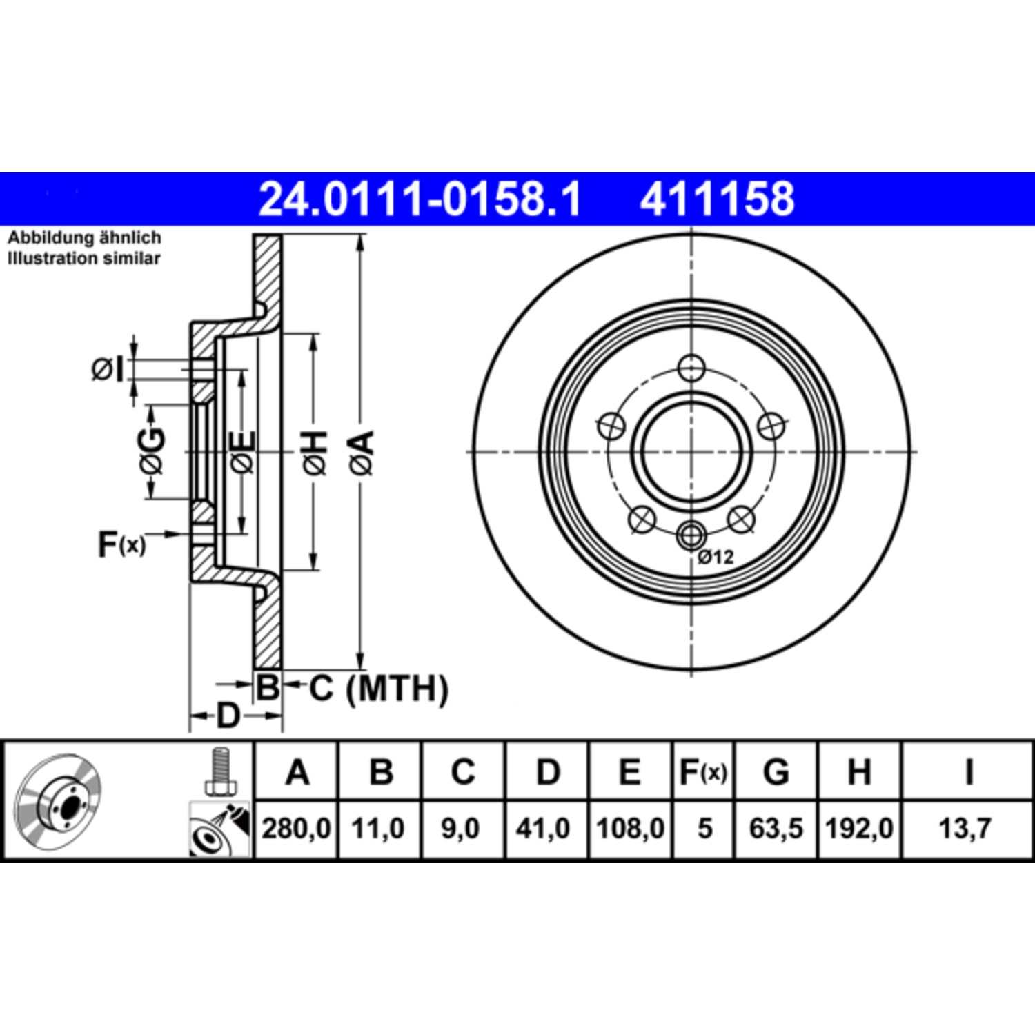 ATE Disc Brake Rotor  top view frsport 411158