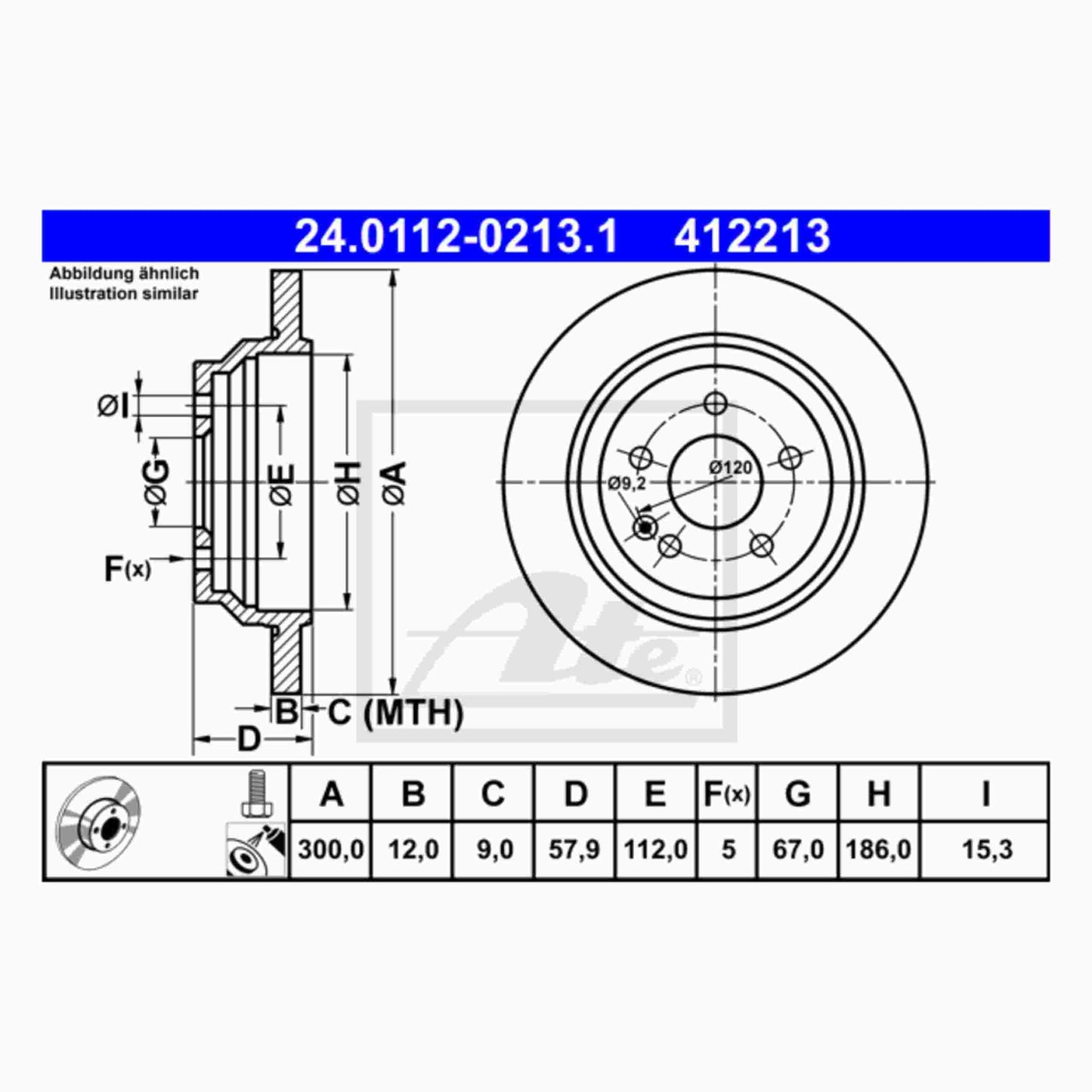ATE Disc Brake Rotor 412213