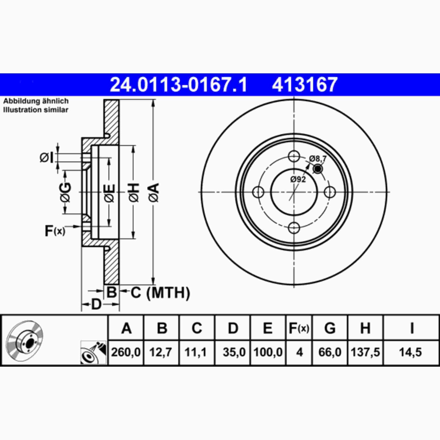 ATE Disc Brake Rotor 413167