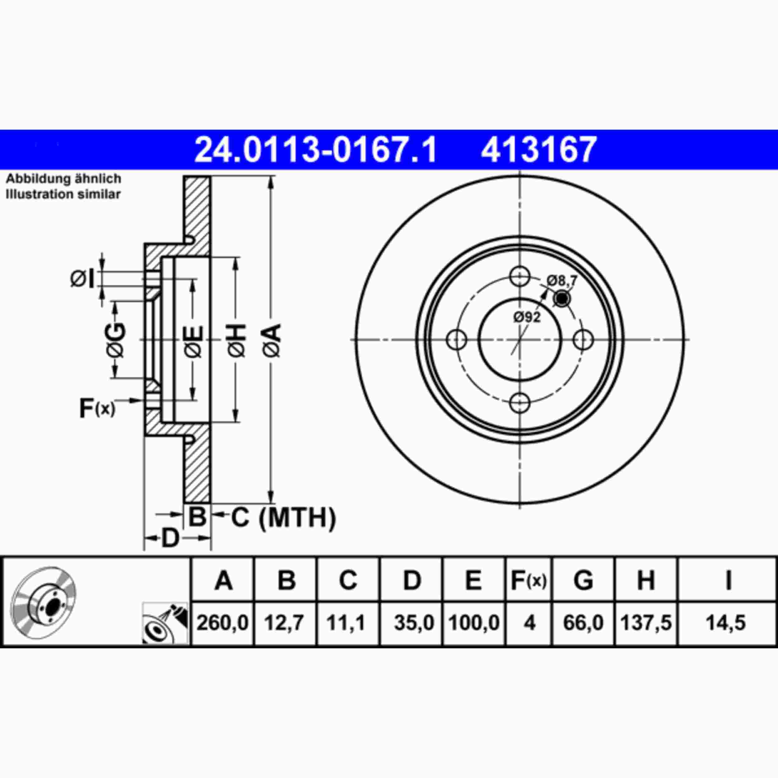 ATE Disc Brake Rotor 413167