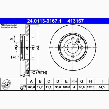 ATE Disc Brake Rotor 413167