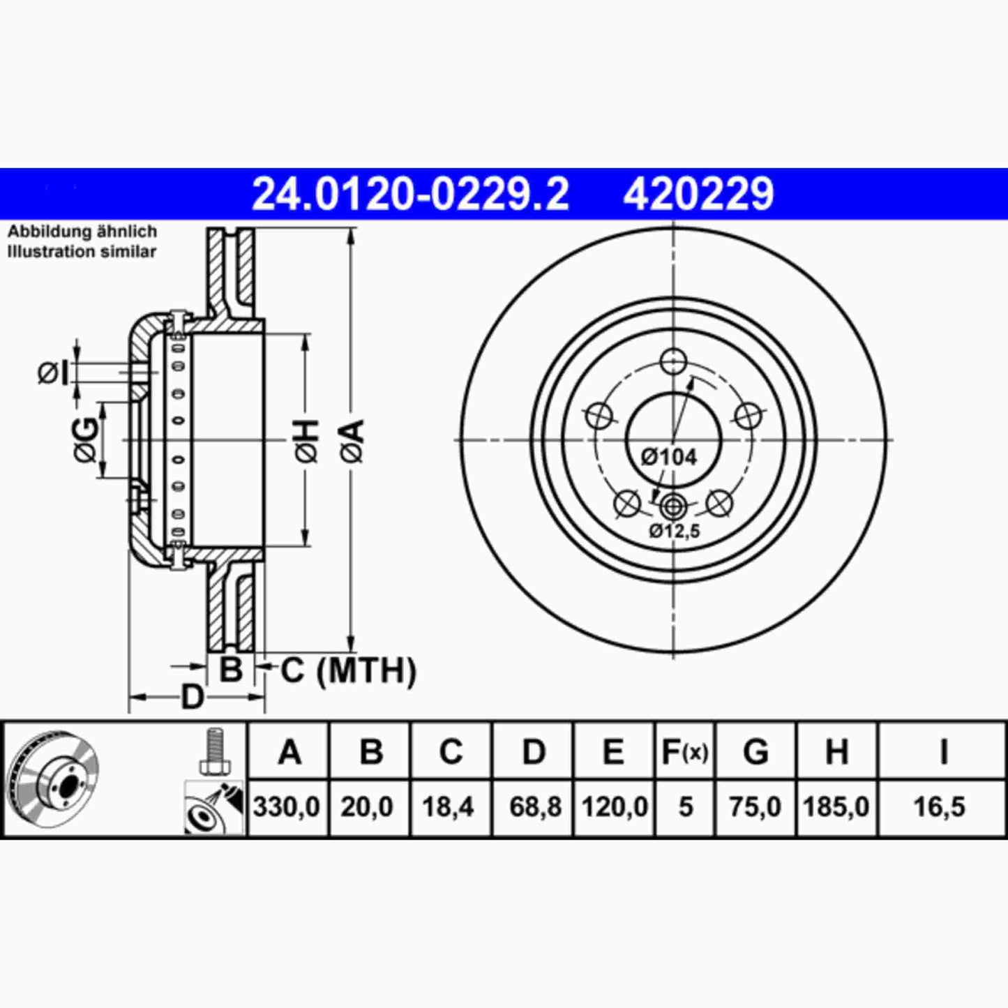 ATE Disc Brake Rotor 420229