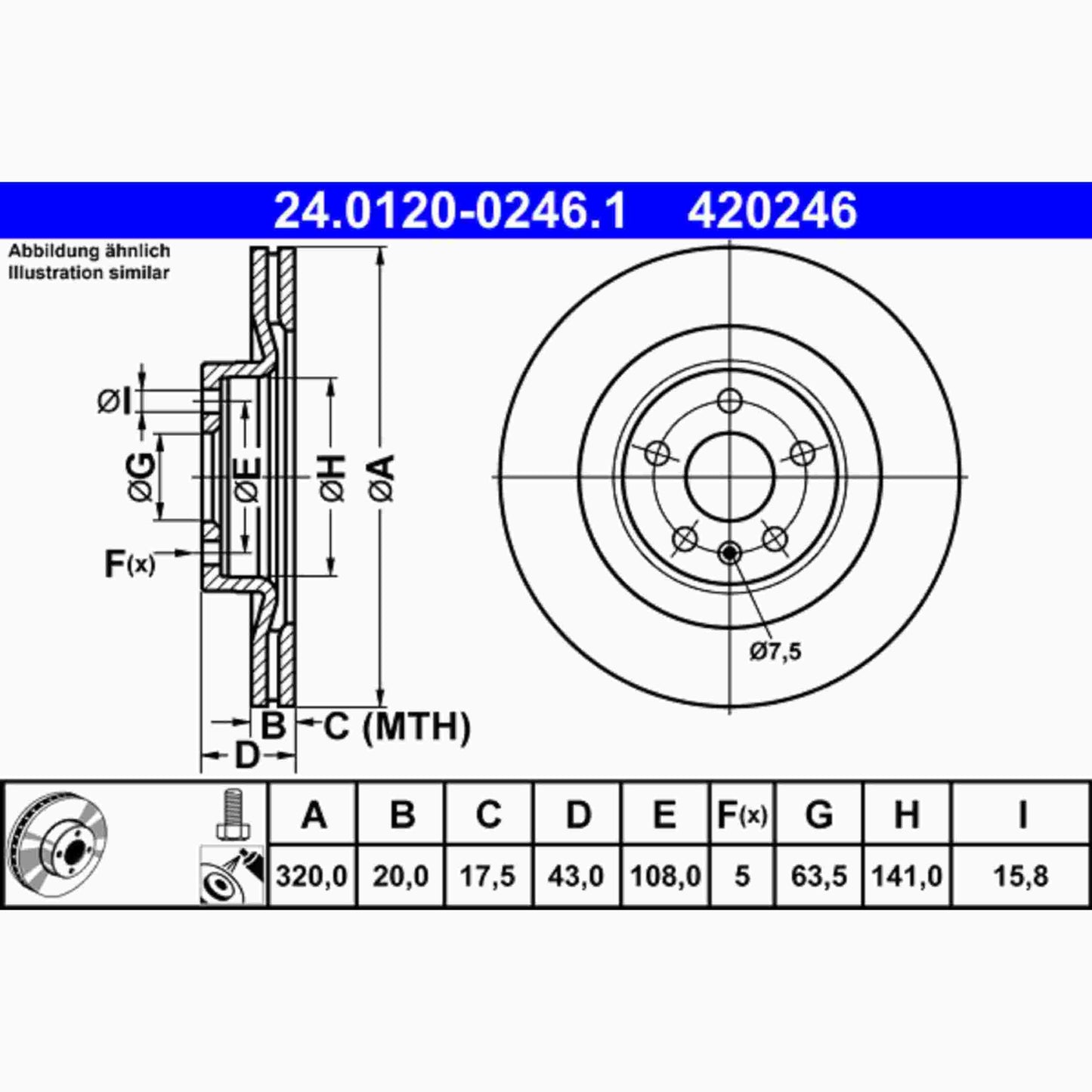ATE Disc Brake Rotor 420246