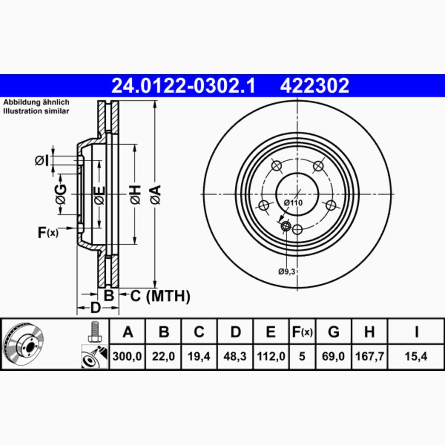 ATE Disc Brake Rotor 422302