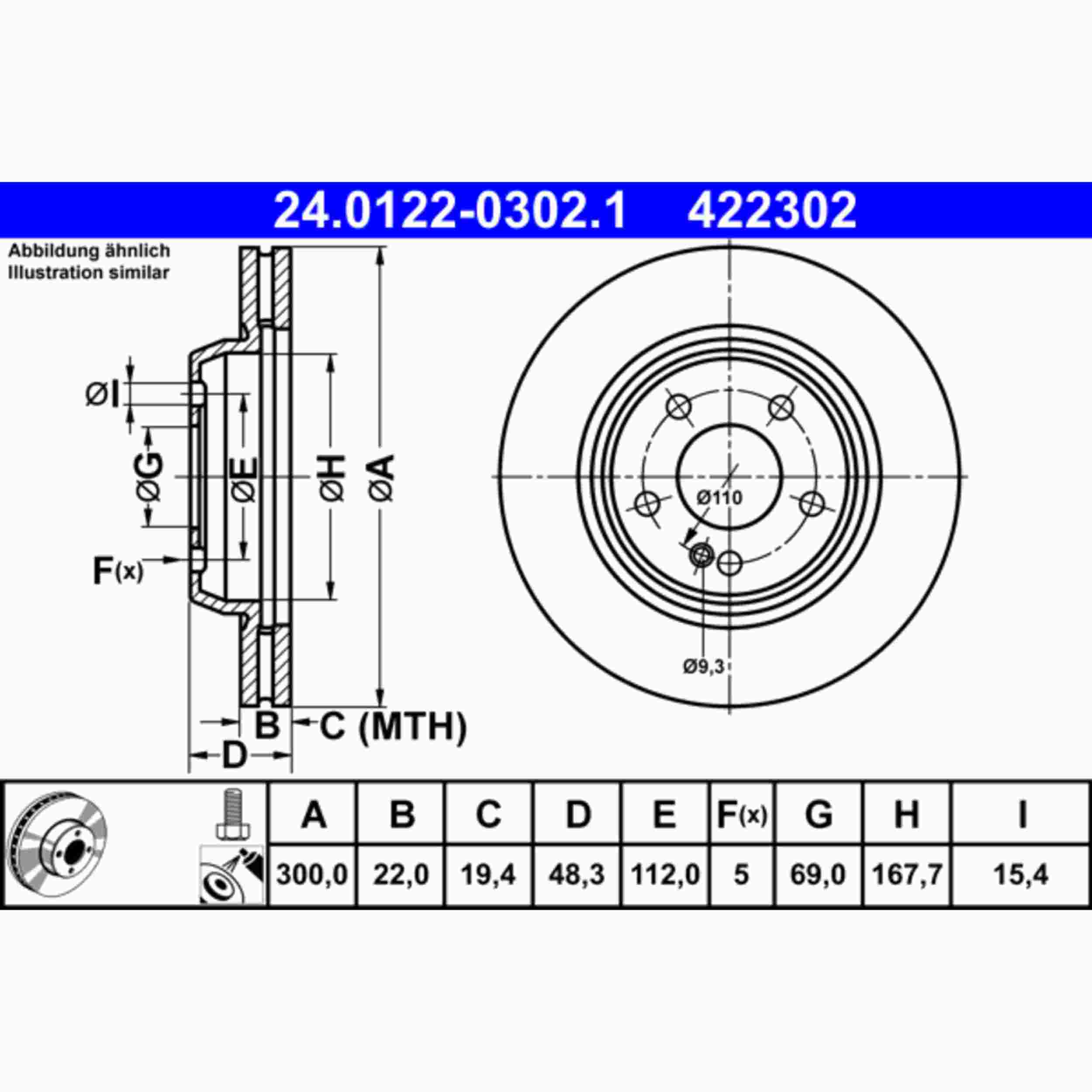 ATE Disc Brake Rotor 422302