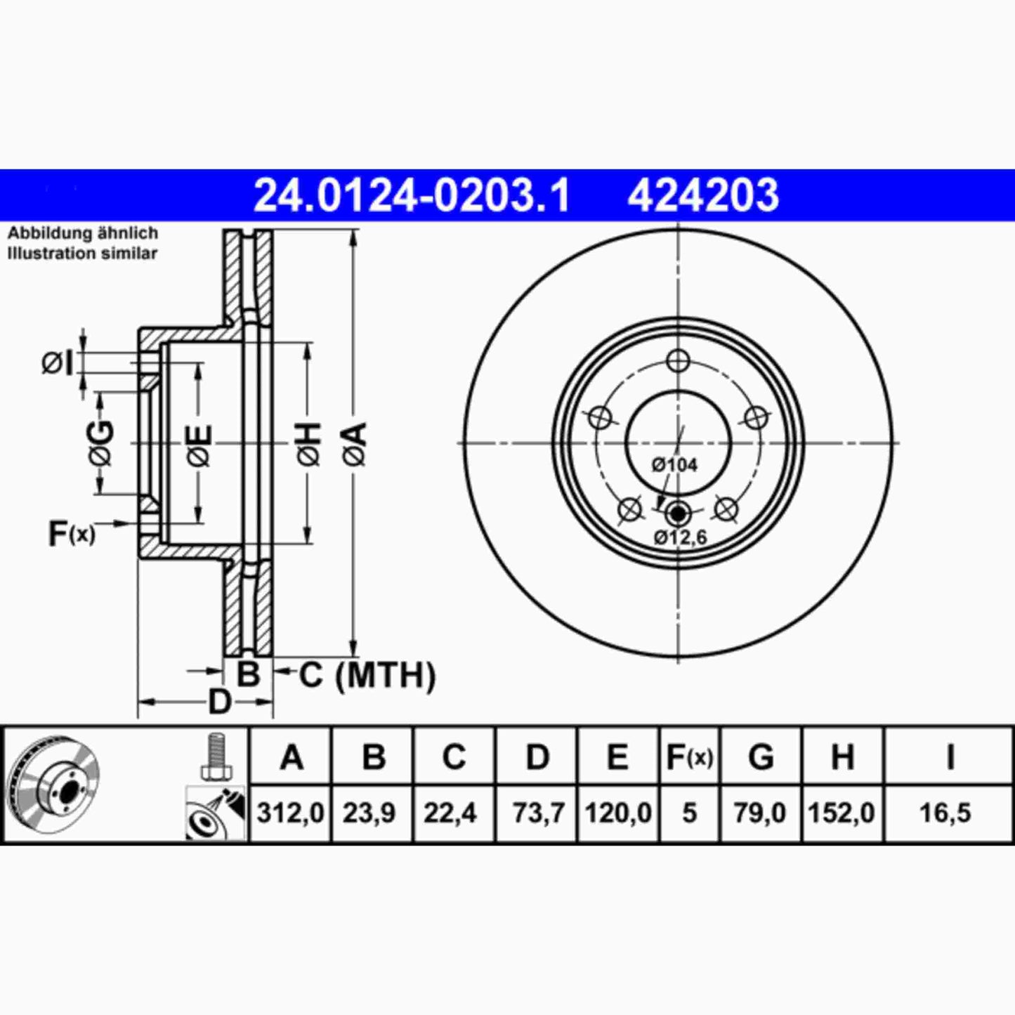 ATE Disc Brake Rotor 424203