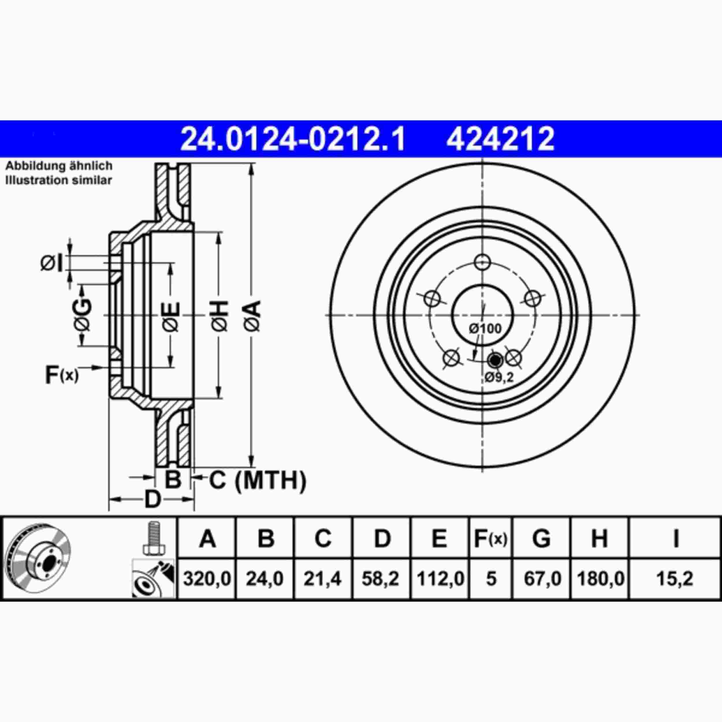 ATE Disc Brake Rotor  top view frsport 424212