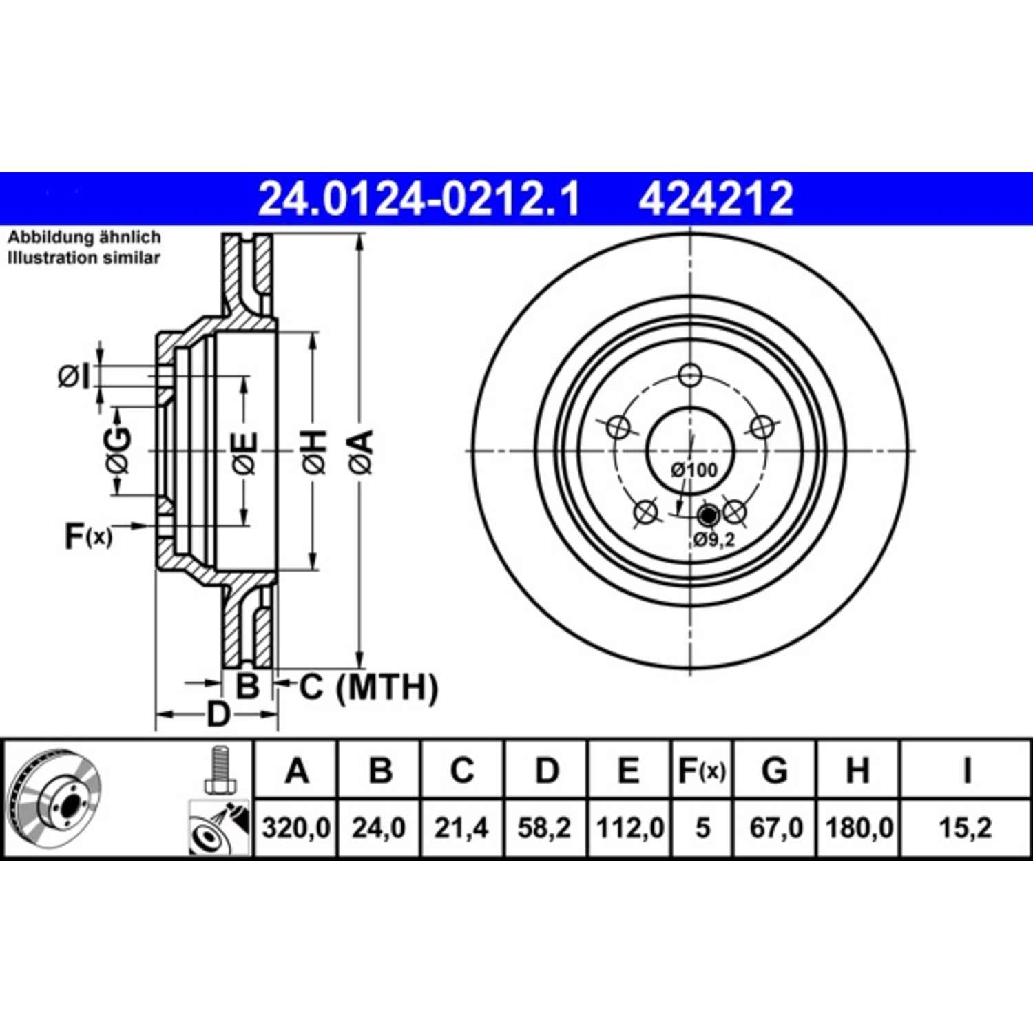 ATE Disc Brake Rotor  top view frsport 424212