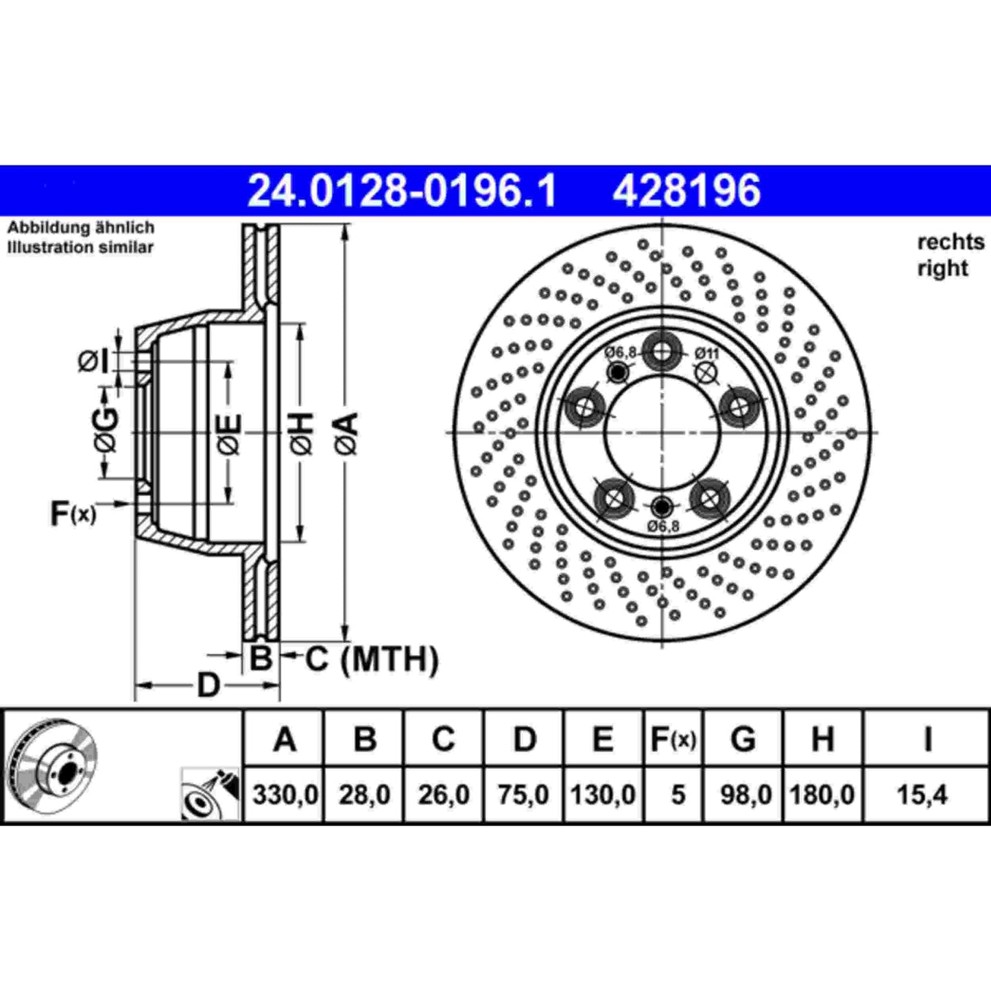 ATE Disc Brake Rotor 428196