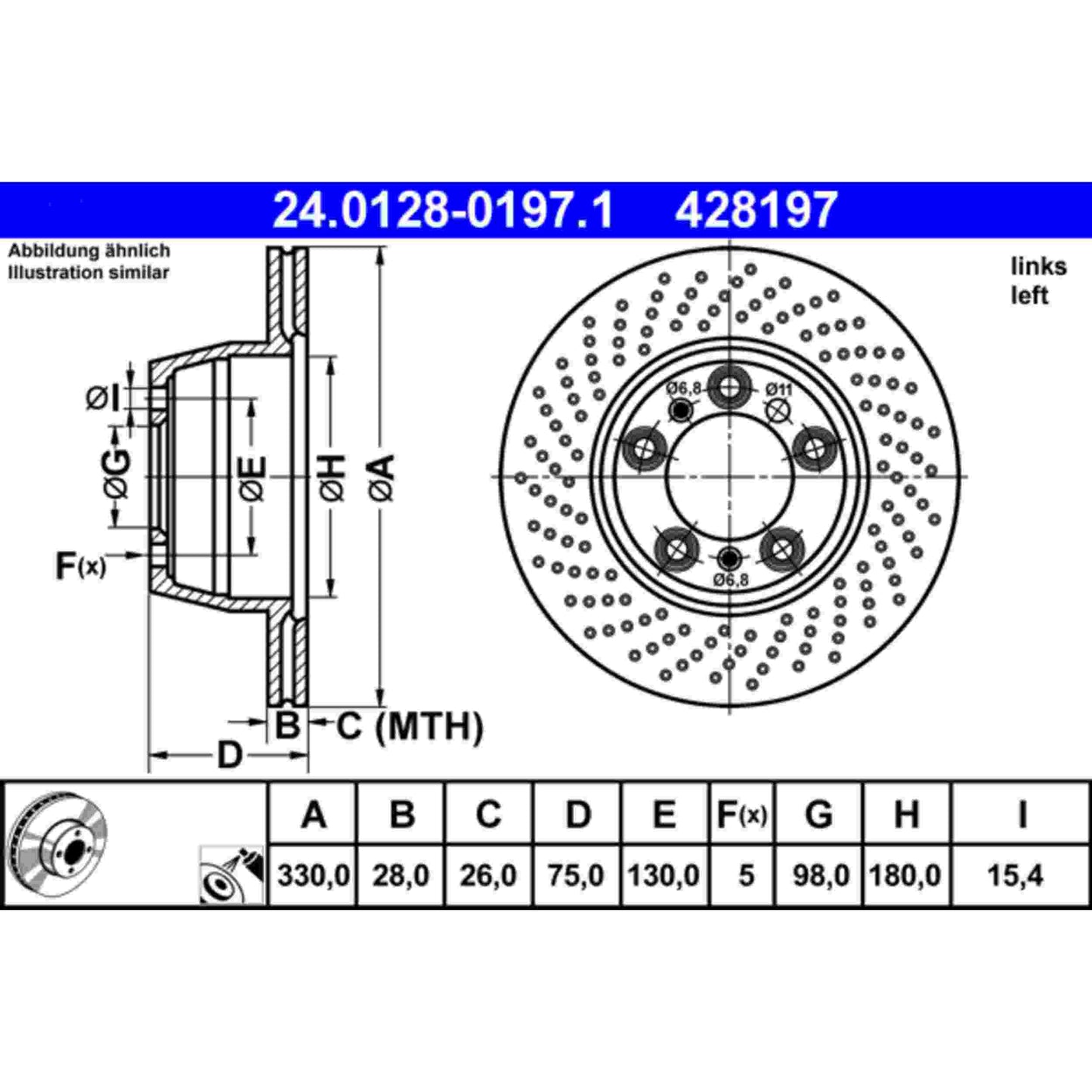 ATE Disc Brake Rotor 428197