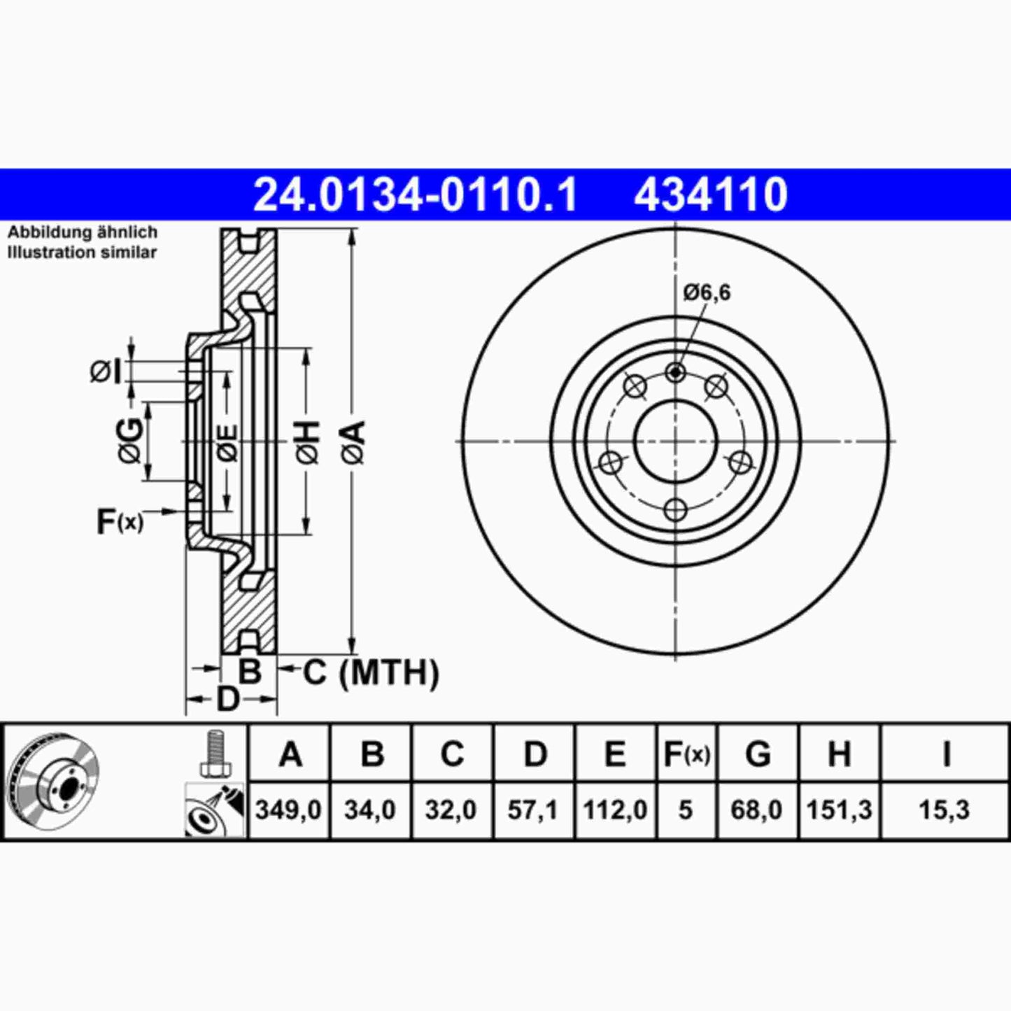 ATE Disc Brake Rotor 434110