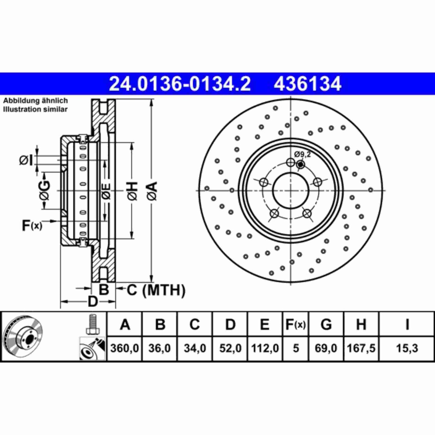ATE Disc Brake Rotor 436134