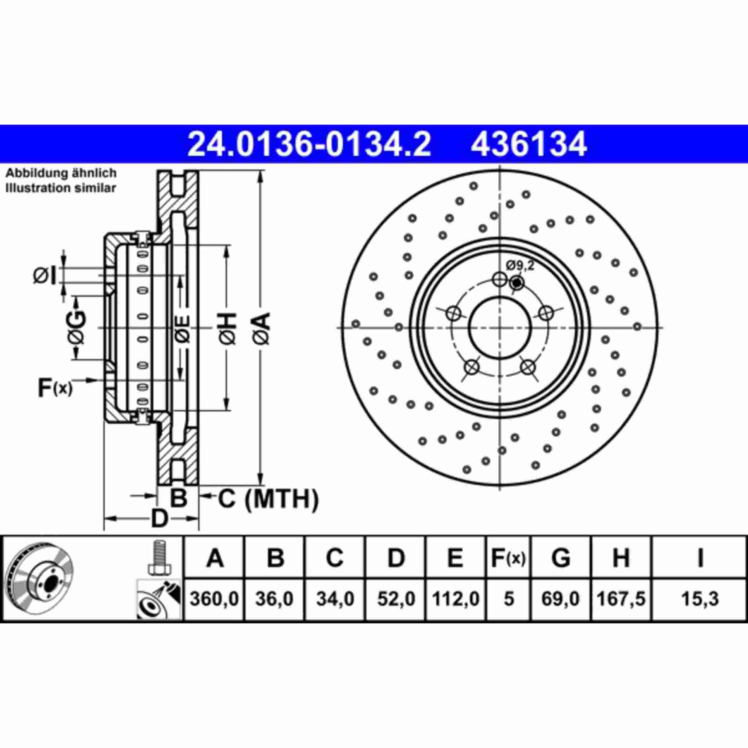 ATE Disc Brake Rotor 436134