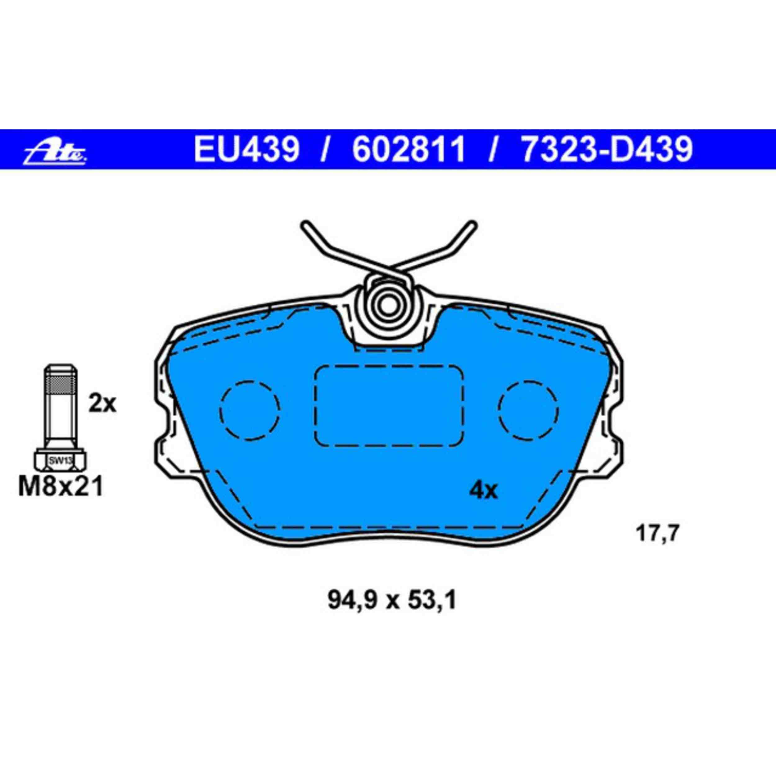 ATE Disc Brake Pad Set  top view frsport 602811