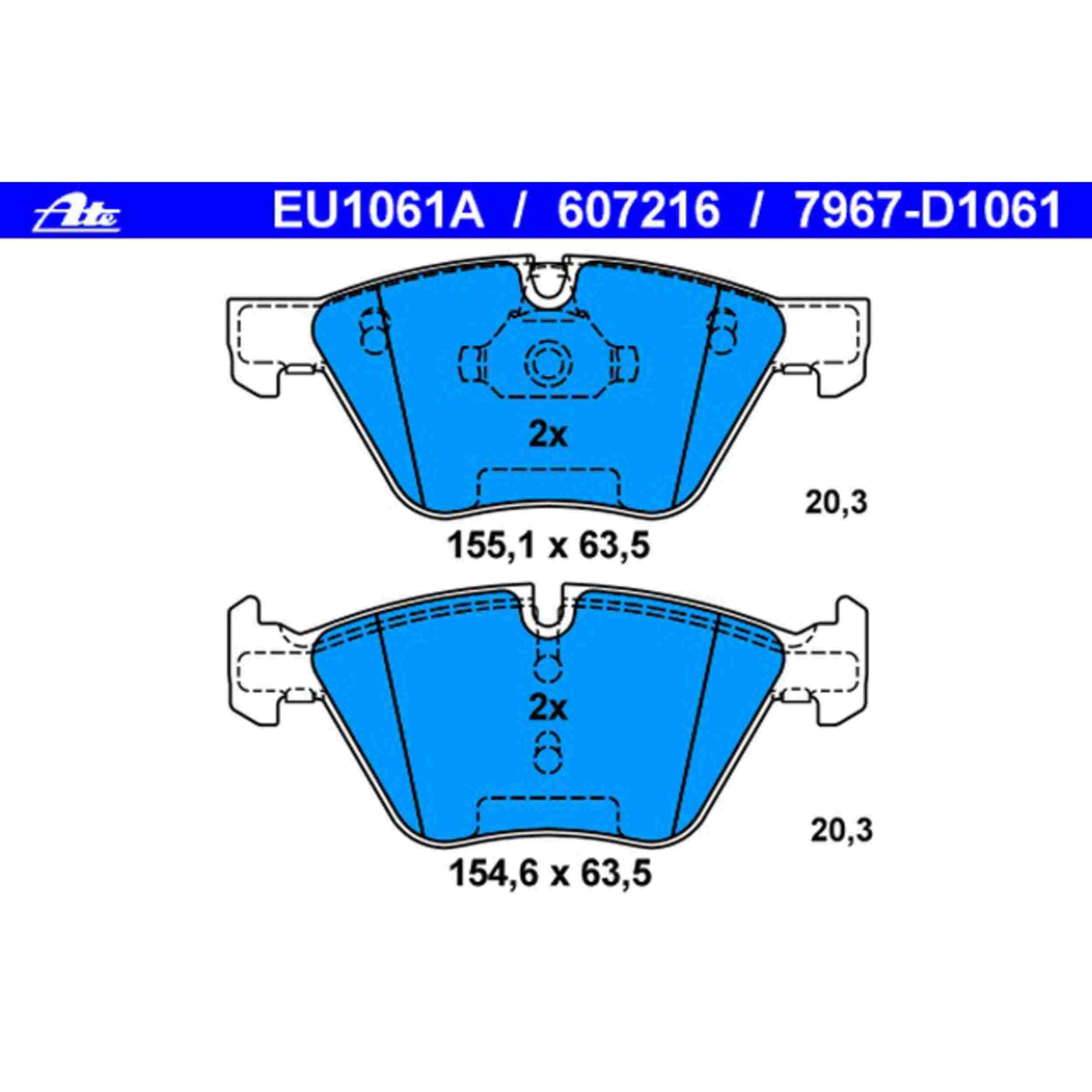 ATE Disc Brake Pad Set  top view frsport 607216