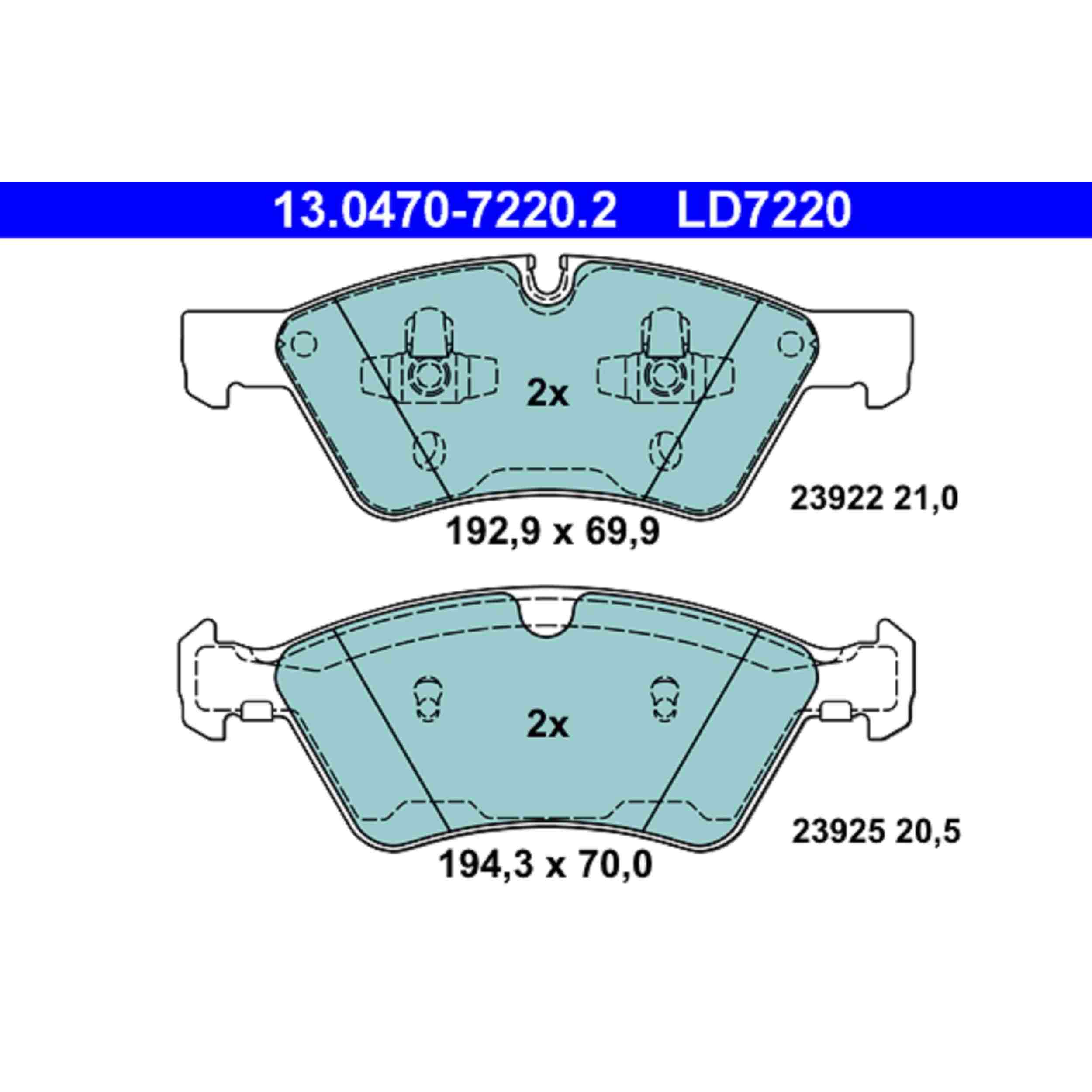 ATE Disc Brake Pad Set  top view frsport LD7220