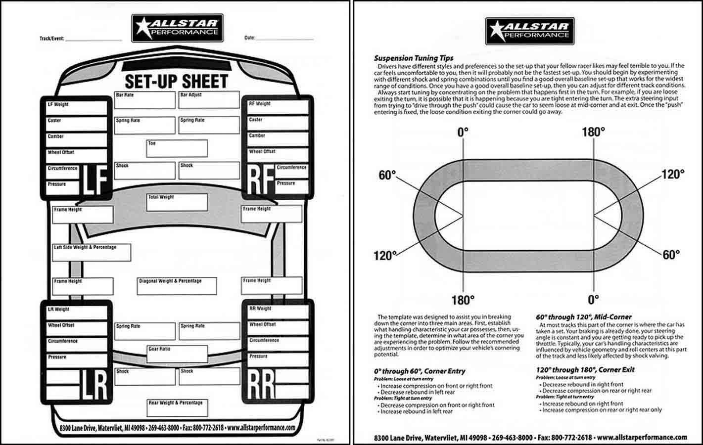 Allstar Performance Circle Track Set Up Sheets Discontinued Shop Equipment Note Pads and Set Up Sheets main image