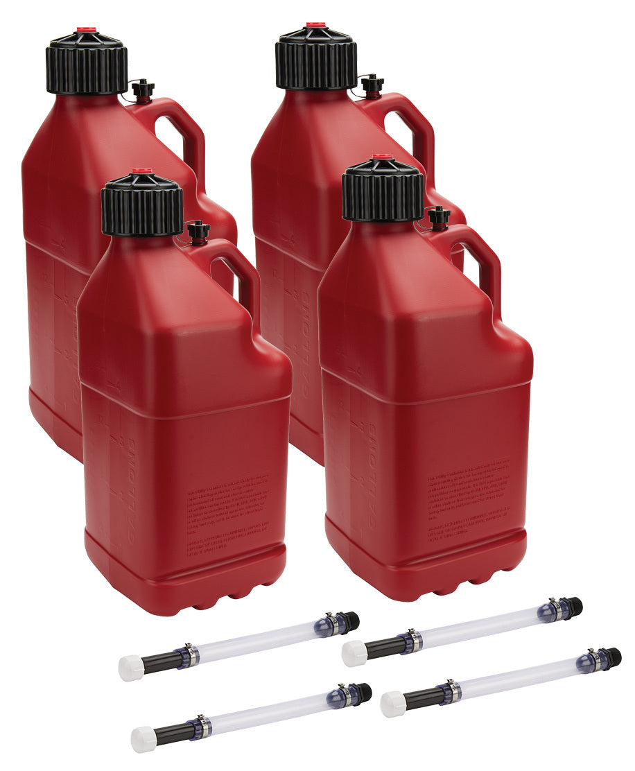 Allstar Performance Utility Jug 5 Gal w/ Filler Hose Red 4pk Storage/Organizers Utility Jugs main image