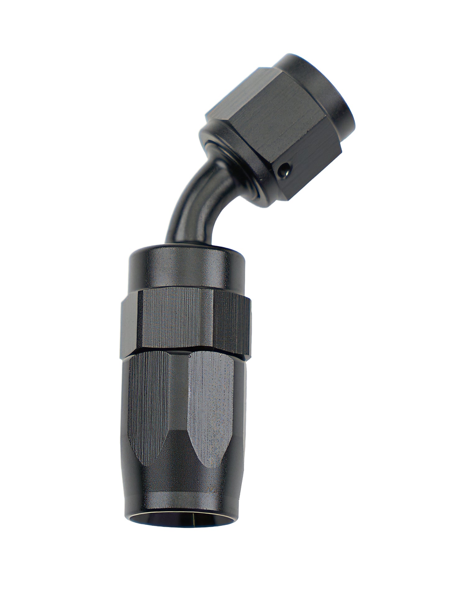 ALLSTAR PERFORMANCE Reusable Hose End Black 45 Deg Elbow -4 Fittings Hoses and Valves Fittings and Plugs main image
