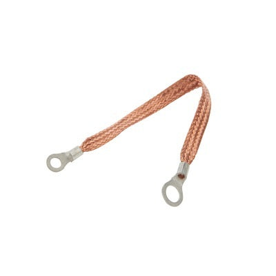 Allstar Performance Copper Ground Strap 12in w/ 1/4in and 3/8in Ring Wiring Components Ground Straps main image