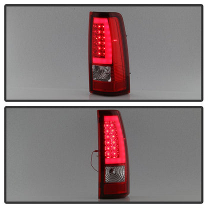 SPYDER xTune 99-02 Chevy Silverado 1500 Light Bar Style LED Tail Lights - Red Clear (ALT-JH-CS99-LBLED-RC) 9036804