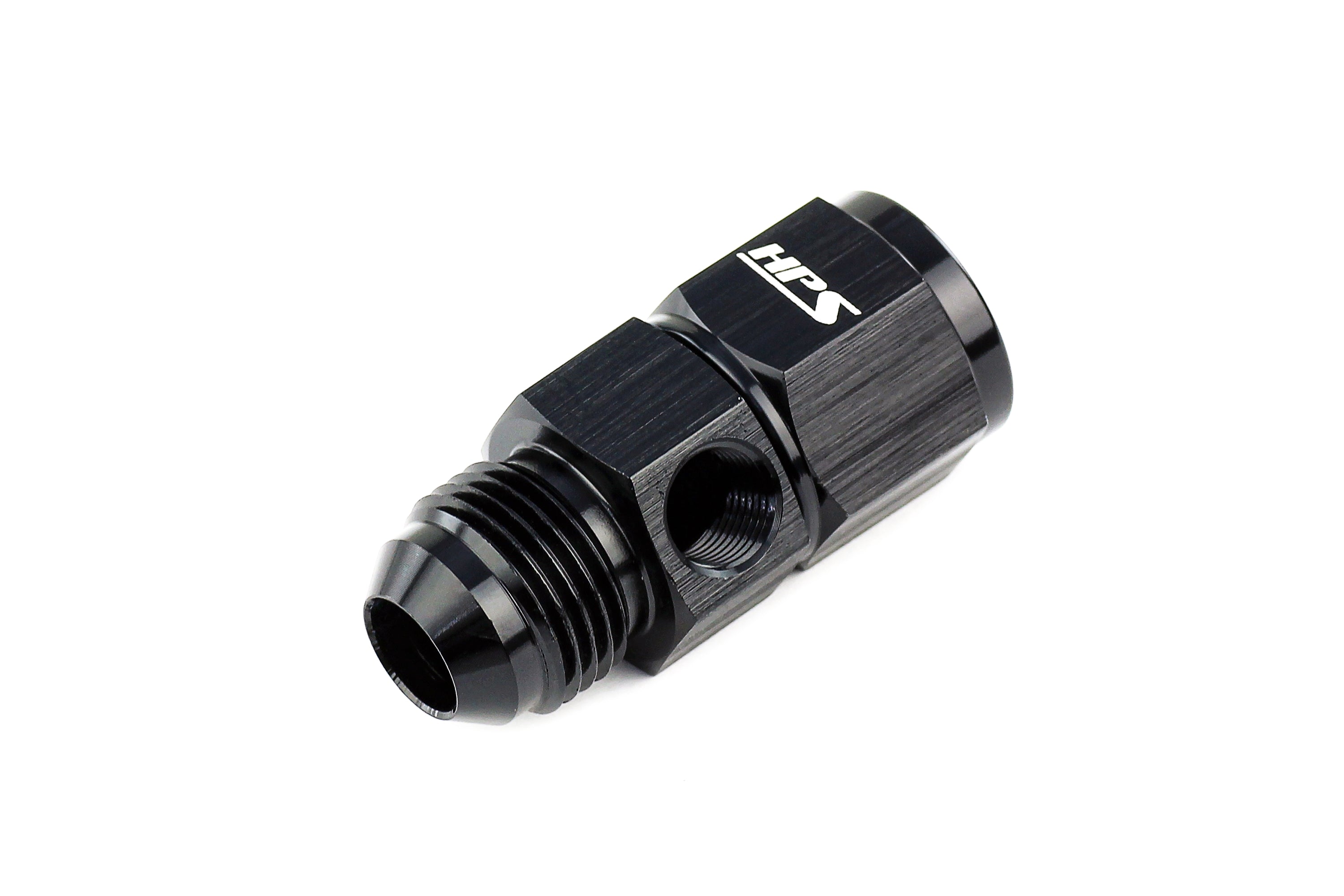 Performance AN Male to Female Fuel Pressure Gauge Adapter with 1/8" NPT Female Port, Aluminum, Black