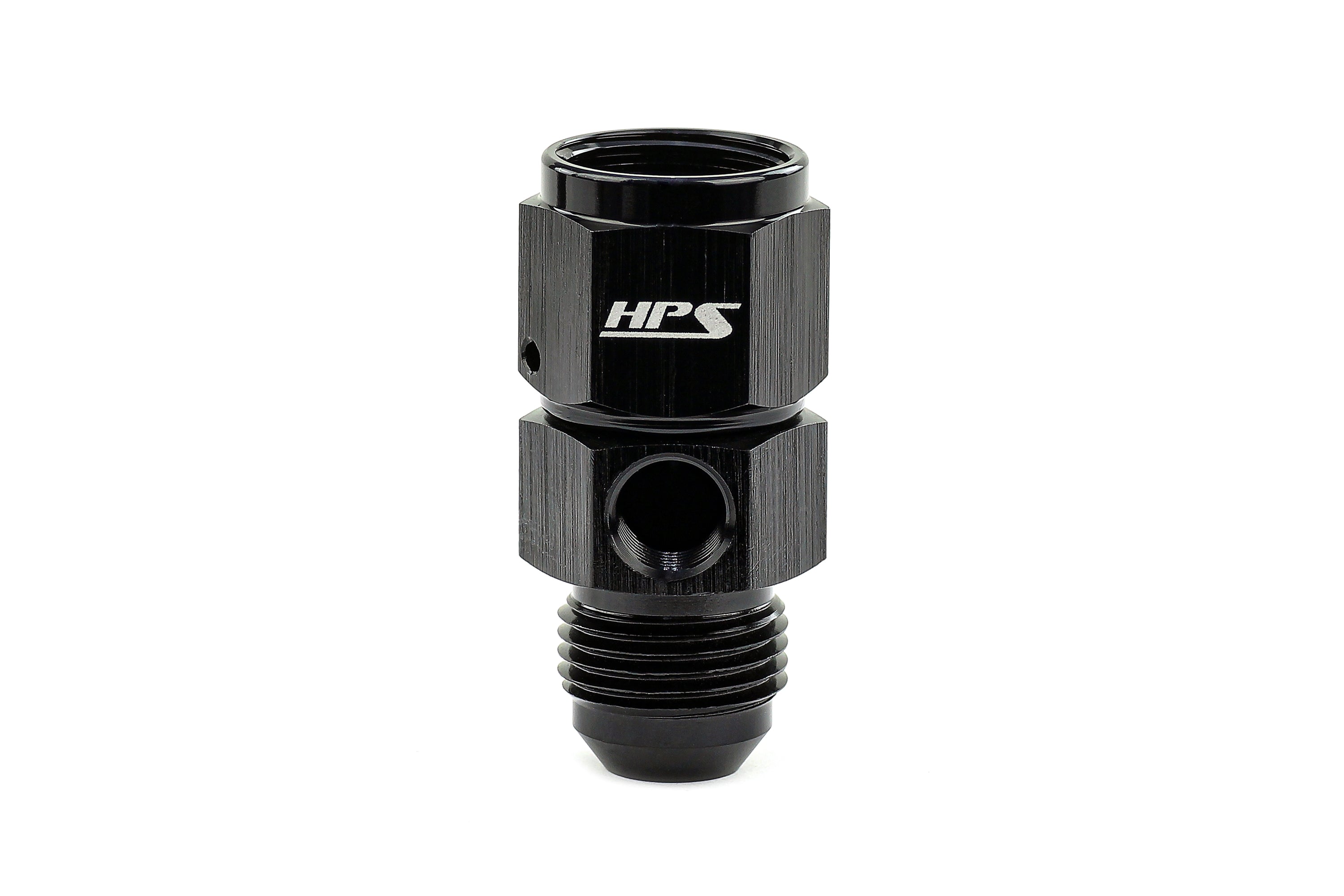 Performance AN Male to Female Fuel Pressure Gauge Adapter with 1/8" NPT Female Port, Aluminum, Black