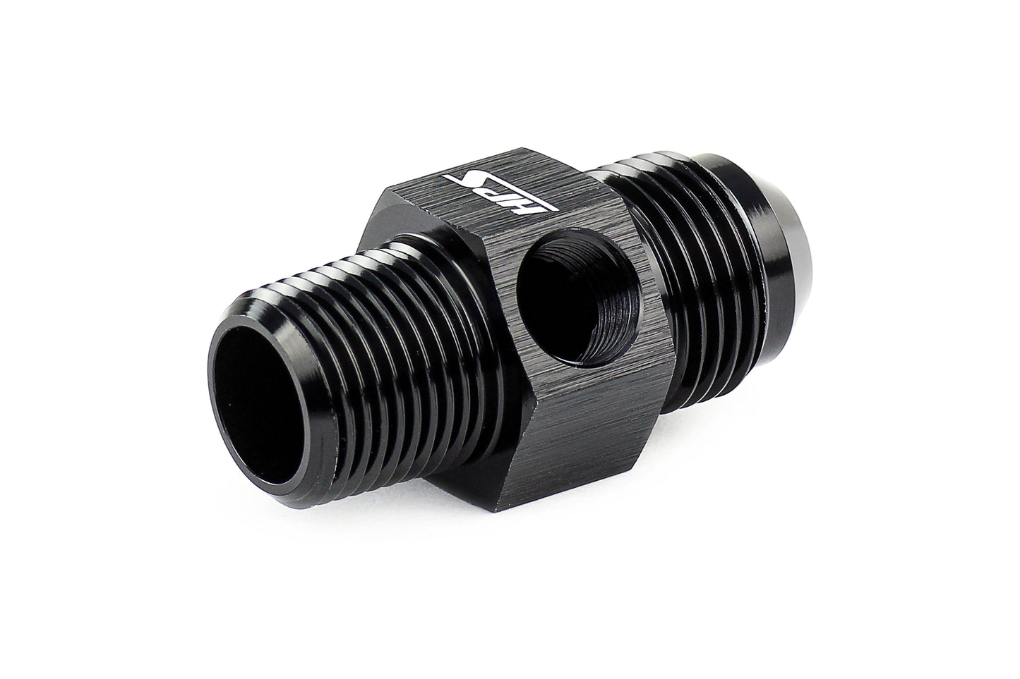 HPS AN Male to NPT Male Adapter with 1/8" NPT Female Port, Aluminum, Black