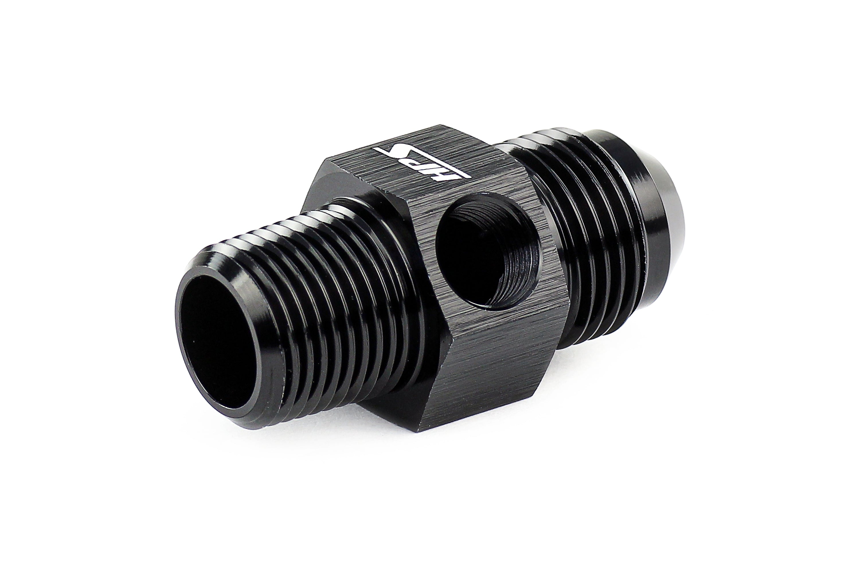 Performance AN Male to NPT Male Adapter with 1/8" NPT Female Port, Aluminum, Black