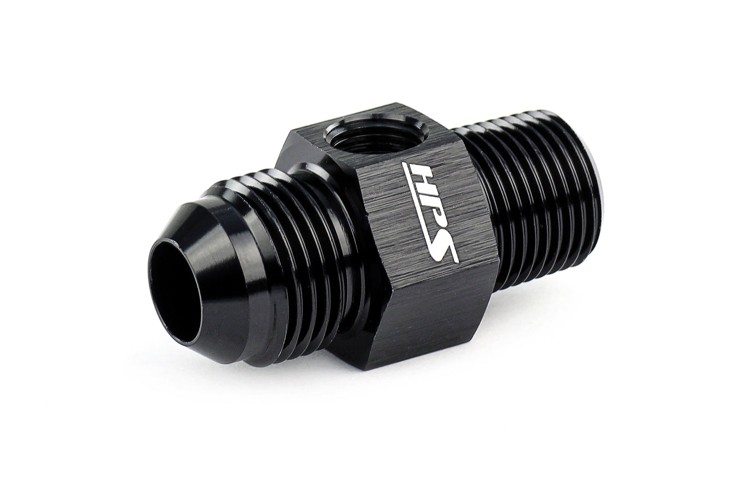 HPS AN Male to NPT Male Adapter with 1/8" NPT Female Port, Aluminum, Black