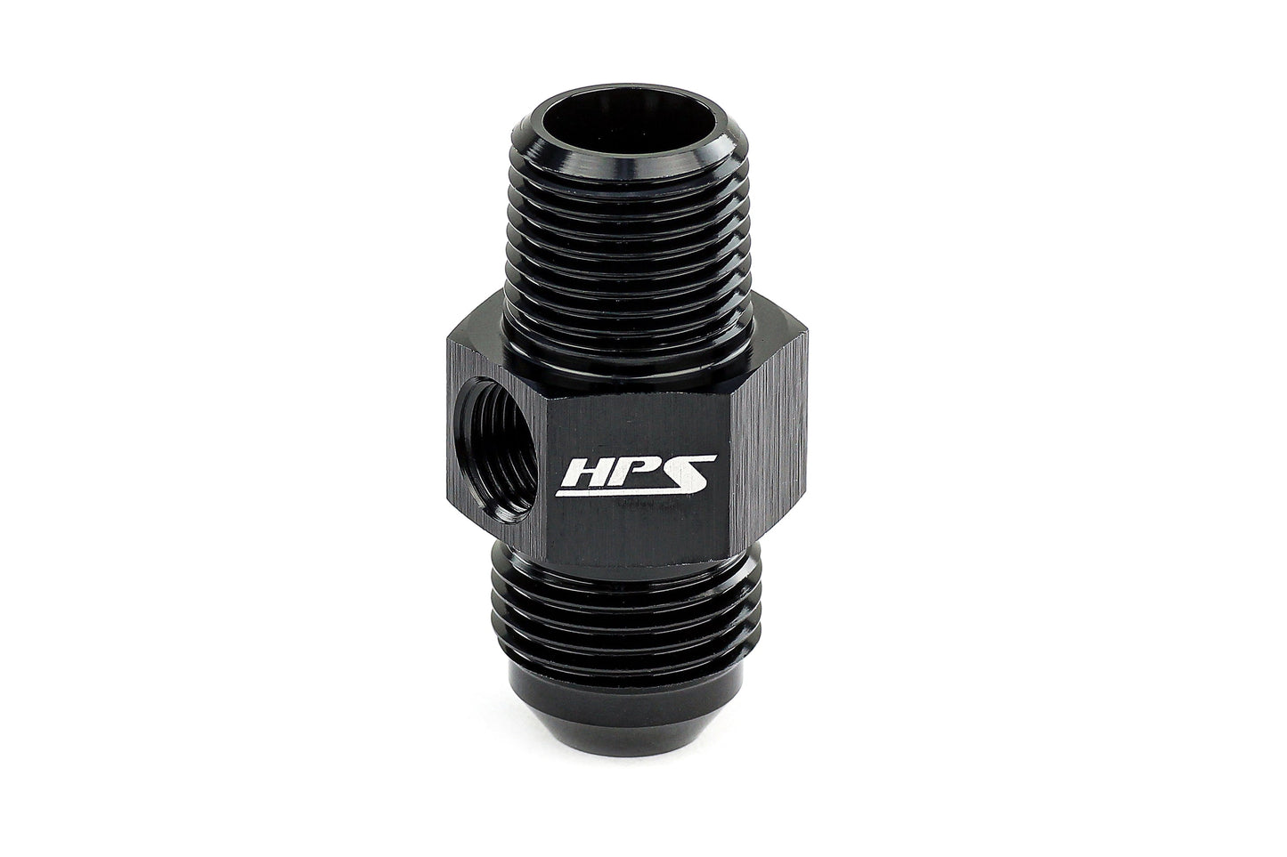 HPS AN Male to NPT Male Adapter with 1/8" NPT Female Port, Aluminum, Black