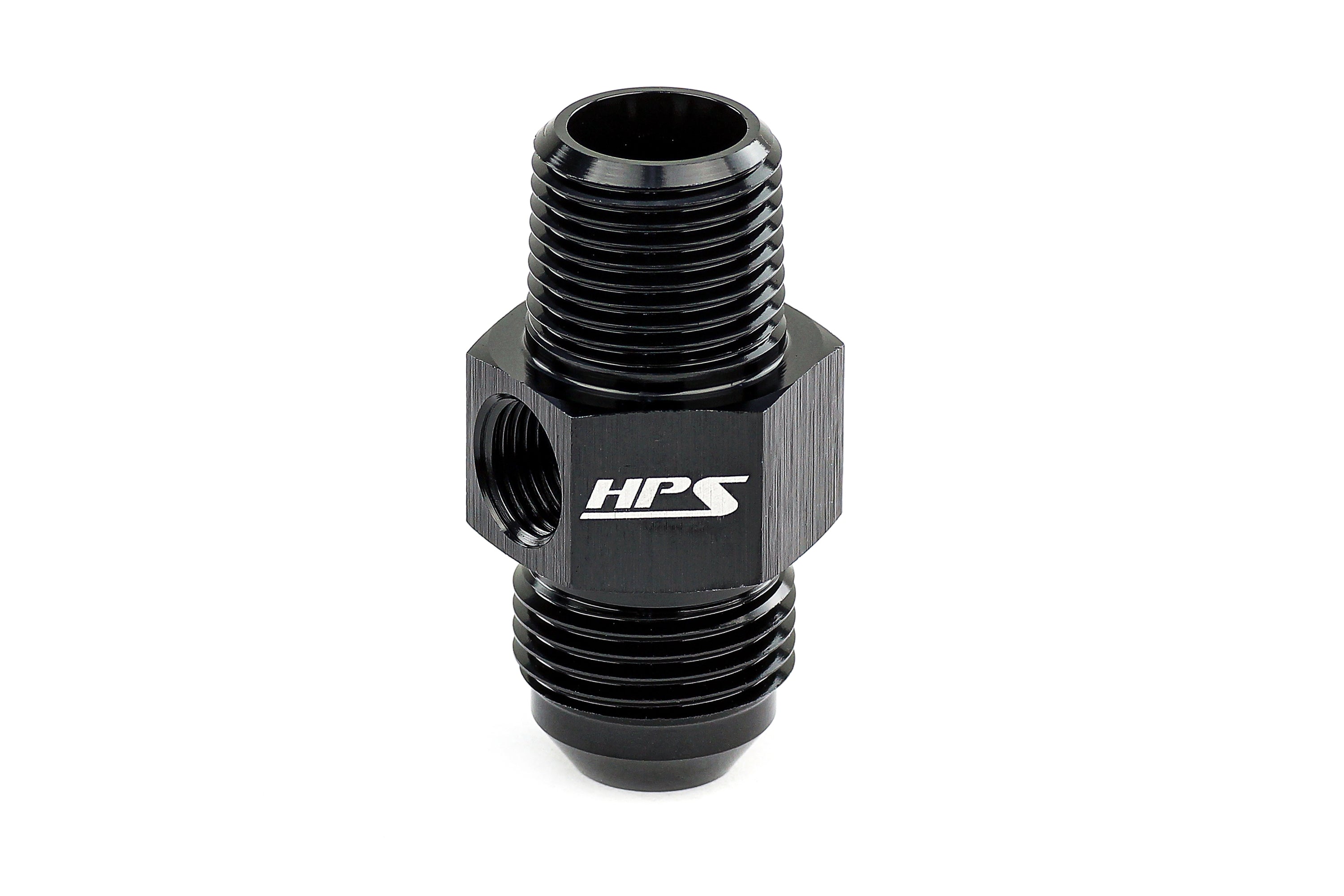 Performance AN Male to NPT Male Adapter with 1/8" NPT Female Port, Aluminum, Black