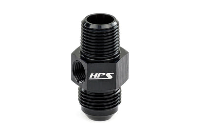 HPS AN Male to NPT Male Adapter with 1/8" NPT Female Port, Aluminum, Black