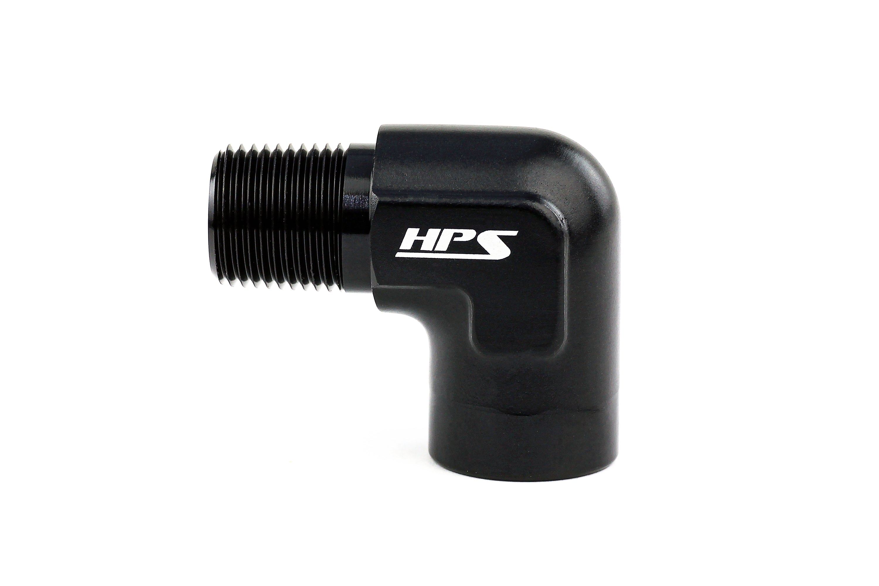 HPS Performance 45-90 Degree 1/2''-3/8'' NPT Male To Female Adapter, Aluminum, Black