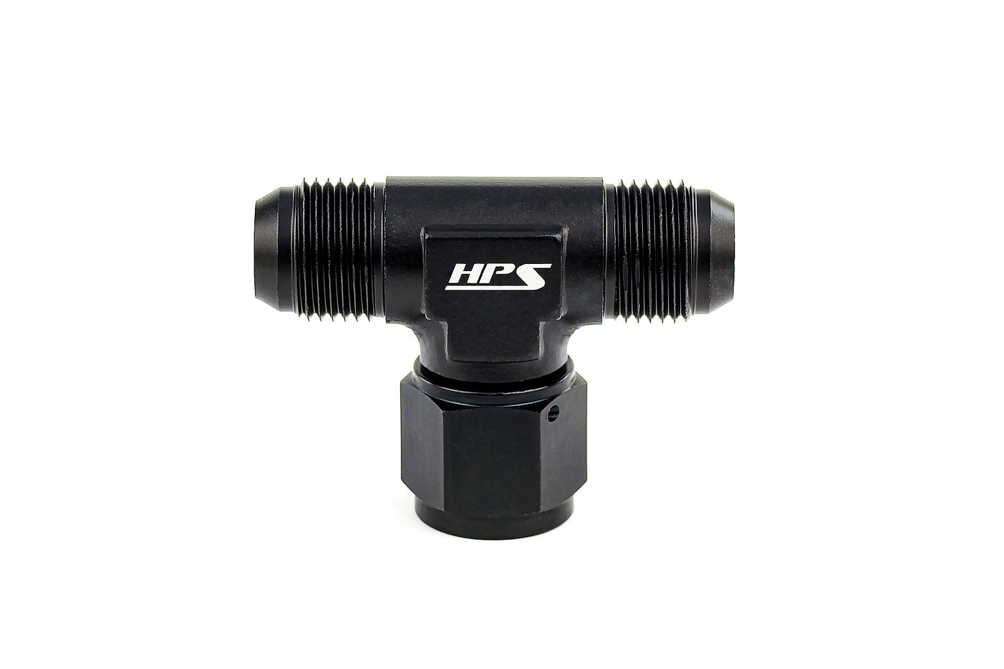 HPS Performance Products AN Male Tee with AN Female Swivel on Side Fitting Adapter, Aluminum, Black