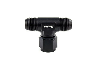 HPS Performance Products AN Male Tee with AN Female Swivel on Side Fitting Adapter, Aluminum, Black