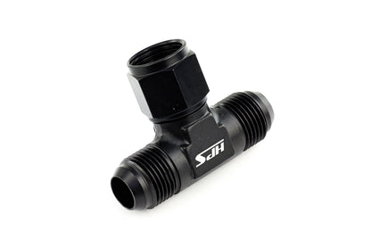 HPS Performance Products AN Male Tee with AN Female Swivel on Side Fitting Adapter, Aluminum, Black