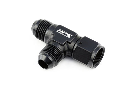 HPS Performance Products AN Male with AN Female on Run Tee Fitting Adapter, Aluminum, Black