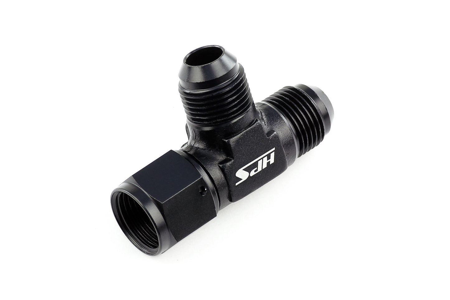 HPS Performance Products AN Male with AN Female on Run Tee Fitting Adapter, Aluminum, Black