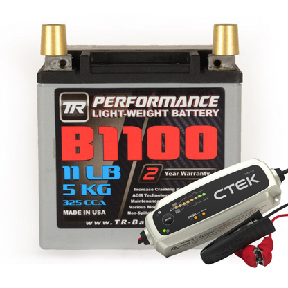 Tomioka Racing TR-B1100 11LBS AGM Lightweight Battery Street Use, Race Use, Track Use Universal Fit with Battery Tender (Optional)
