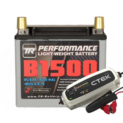 Tomioka Racing TR-B1500 15LBS AGM Lightweight Battery Street Use, Race Use, Track Use Universal Fit with Battery Tender (Optional)