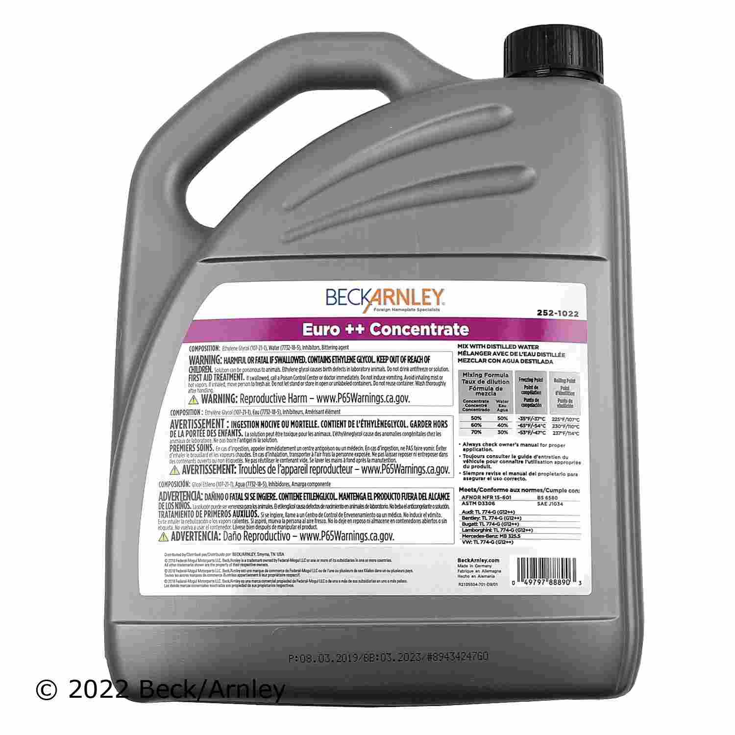 Beck/Arnley Engine Coolant / Antifreeze 252-1022