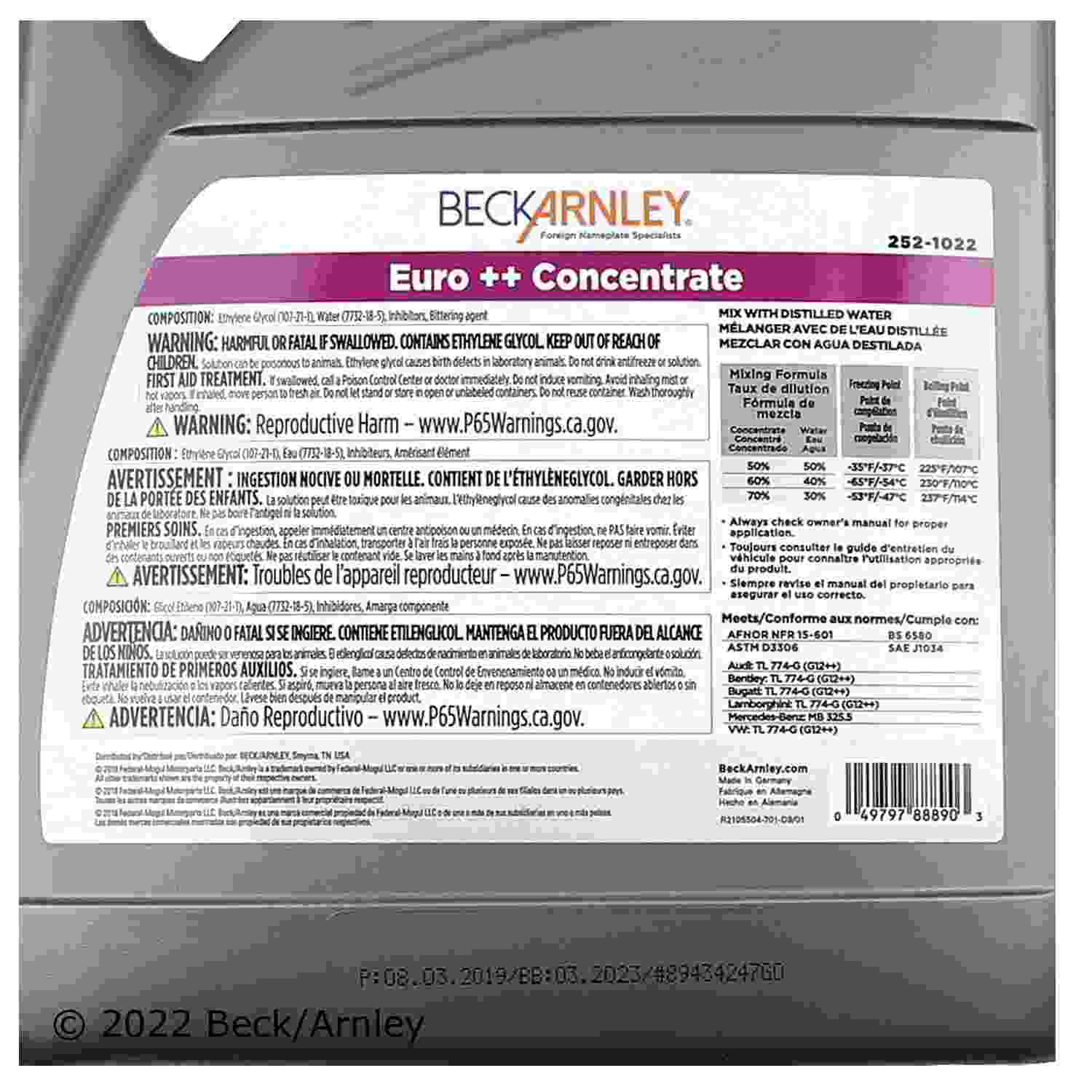 Beck/Arnley Engine Coolant / Antifreeze 252-1022