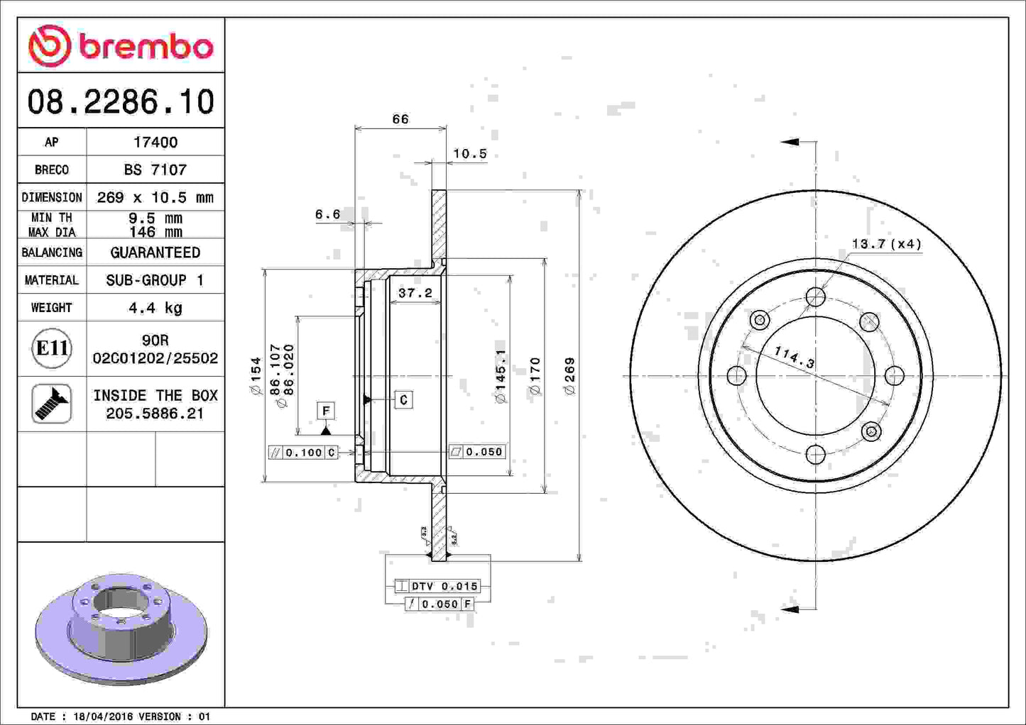 Brembo OE Brembo 79-87 Saab 900 Rear Premium OE Equivalent Rotor 08.2286.10