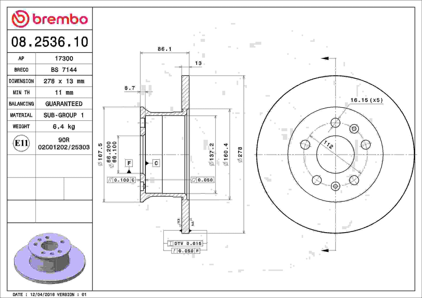 Brembo Disc Brake Rotor 08.2536.10