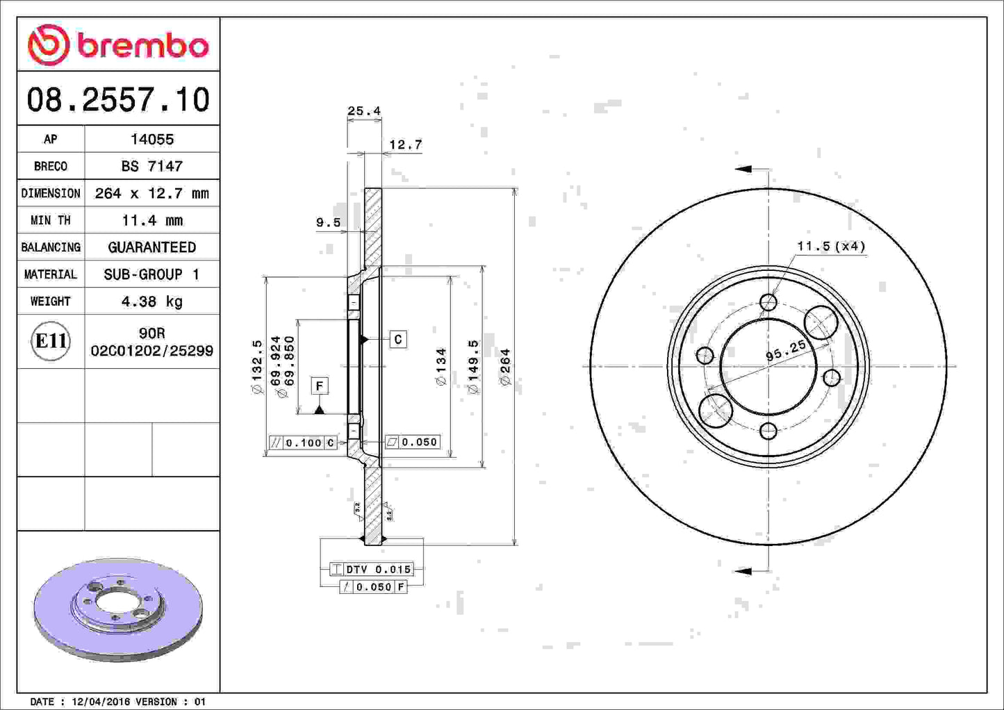 Brembo Disc Brake Rotor 08.2557.10