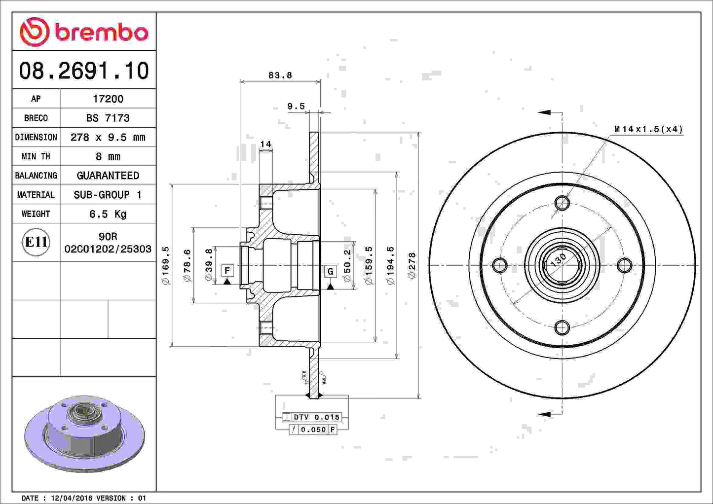 Brembo Disc Brake Rotor 08.2691.10