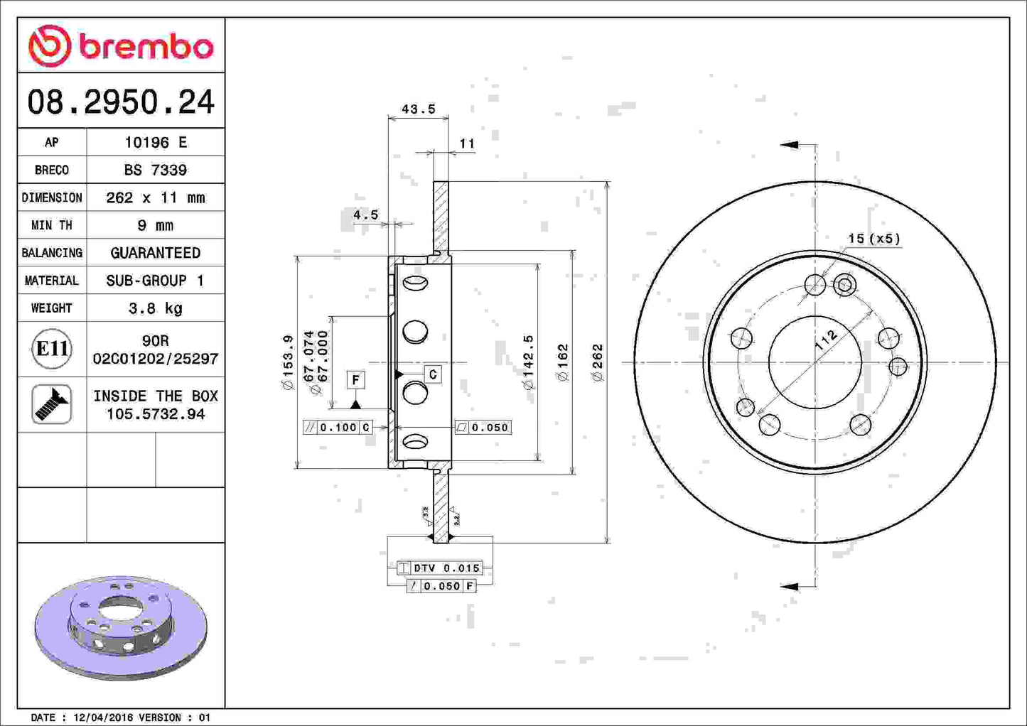 Brembo OE Brembo 84-86 Mercedes-Benz 190D/88-89 190D/84-88 190E Front Premium OE Equivalent Rotor 08.2950.24