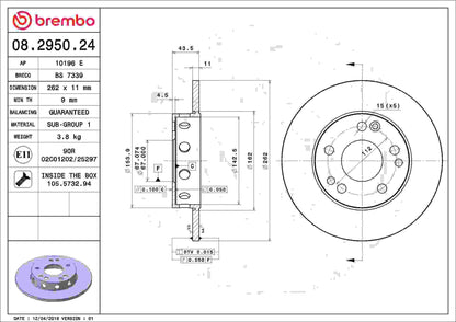 Brembo OE Brembo 84-86 Mercedes-Benz 190D/88-89 190D/84-88 190E Front Premium OE Equivalent Rotor 08.2950.24
